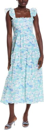 Sail to Sable Flutter Strap Smocked Linen-Blend Midi Dress