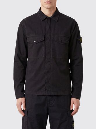 Stone Island Giacca camicia slim fit in twill di cotone con logo Compass
