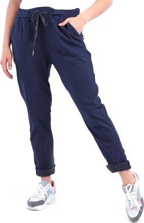 Generic ACHOMO Womens Ladies Italian Magic Trousers Stretch Crushed Casual Leggings Look Joggers Magic Italian Pants (Navy, 16-20)