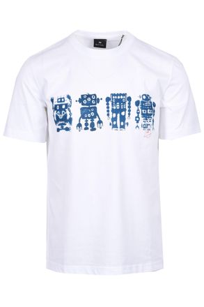 Paul Smith Mens REG FIT ROBOTS T-SHIRT WHITE Cotton - Size X-Large