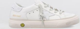 Golden Goose Boys May Leather Sneakers with Distressed Sole