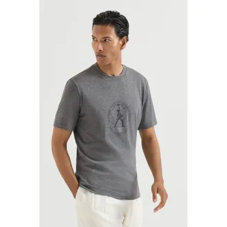 Brunello Cucinelli Cotton jersey crew neck T-shirt with print in Anthracite at Nordstrom, Size Xxx-Large Eu