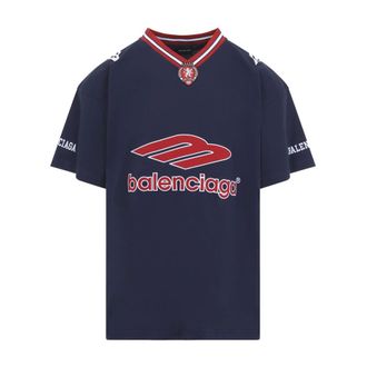 Balenciaga T-Shirts, male, Blue, Size: XL 3B Football V-neck T-shirt Oversized