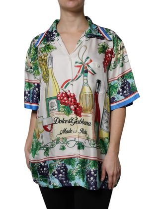 Dolce & Gabbana Womens Wine Print Silk Shirt - White - Size EU 38 (Womens)