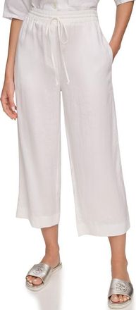 DKNY Drawstring Crop Linen Pants in White at Nordstrom, Size X-Small