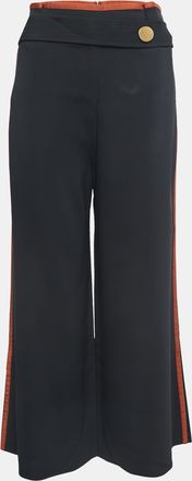 Peter Pilotto Black/brown Crepe Button Embellished Wide Leg Trousers