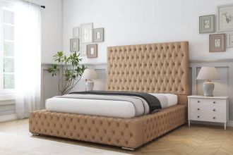 Comfort Beds Ambassador Dumfries Bed Frame - 50 Upholstered Headboard in Light Brown | Size: Single
