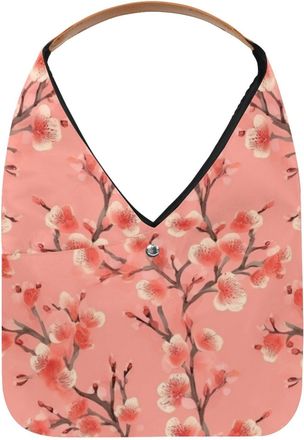 Generic Pink Peach Blossom Reusable Lightweight Grocery Bags - Foldable Into Compact Pouch, Washable & Sturdy, Multipurpose for Shopping and Travel