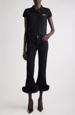 Balenciaga Logo Embroidered Cotton Piqu&eacute; Polo in 1070 Black/White at Nordstrom, Size X-Small