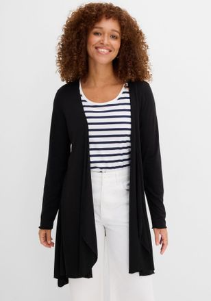 Bonprix Shirtjacke BONPRIX Shirtjacke aus Viskose-Mischung, Damen, Gr. 56/58 (XXXL), schwarz, Obermaterial: 64% Polyester, 32% Viskose, 4% Elasthan, bequem, S