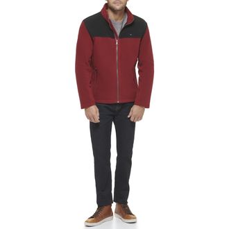 Tommy Hilfiger Mens Classic Zip Front Polar Fleece Jacket, Black/Red, M