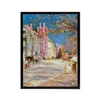 Artery8 Bannister Boston Vintage Street Scene Framed Canvas Wall Art Print | Size: W24 x H32