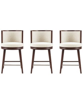 Manhattan Comfort Set Of 3 Evalyn Textured Chenille Counter Stools With Beech Wood Legs