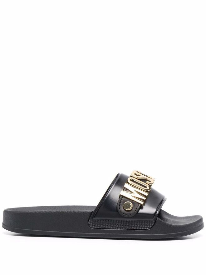 logo-plaque slides - women - PVC - 36 - Black