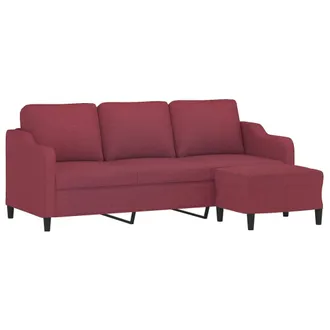 vidaXL Vidaxl - Divano A 3 Posti Con Poggiapiedi Rosso Vino 180 Cm In Tessuto