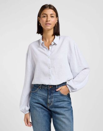 Lee Langarmbluse LEE Lee Leinenhemd Blouse With Tie Front, Damen, Gr. L, weiss (wei&szlig;), Obermaterial: 54% Leinen LI. 46% Viskose CV., Blusen Langarmbluse