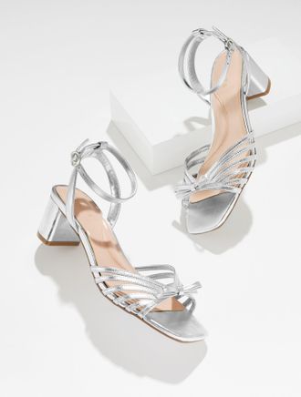 Talbots Lily Strappy Metallic Nappa Block Heel Sandals - Silver - 10 1/2 M Talbots