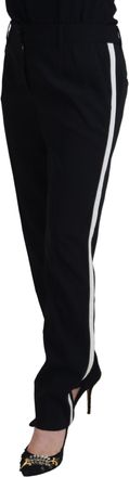 Dolce & Gabbana Black Tapered Women Wool Pants Silk Elastane