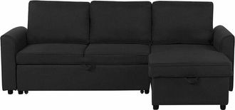 Beliani Divano letto angolare in tessuto nero versione sinistra Nesna