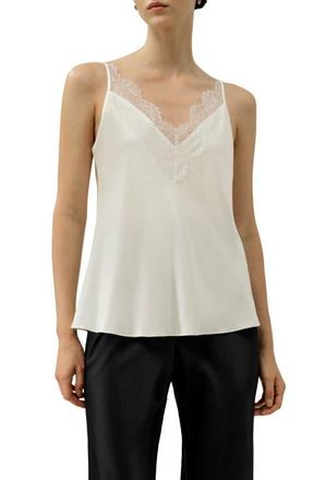 LilySilk Womens Bias Cut Lace-Trimmed Silk Camisole in Ivory at Nordstrom, Size X-Small