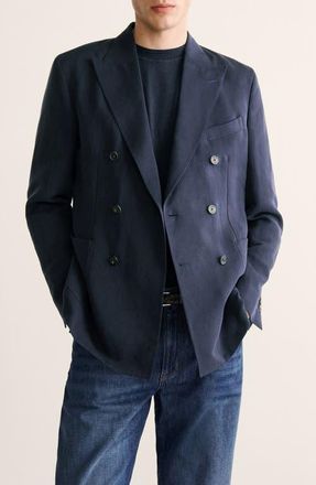 Mango Slim Fit Double Breasted Suit Jacket in Navy at Nordstrom, Size 42