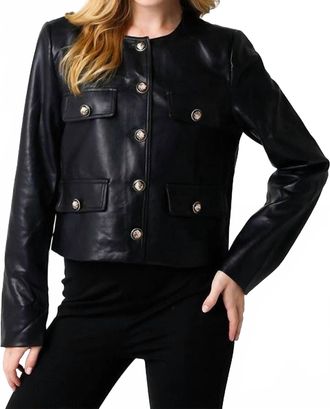 Olivaceous Romi Faux Leather Jacket With Buttons In Black