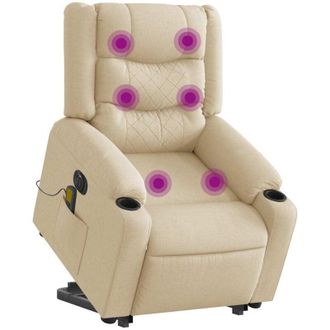 vidaXL Sill&oacute;n De Masaje El&eacute;ctrico Reclinable Elevable Tela Crema Vidaxl