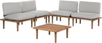 Beliani Conjunto De Jard&iacute;n De Madera De Acacia Certificada Con Cojines Grises Para 4 Personas Sillones Con Mesa Auxiliar Frascati