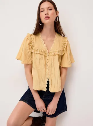 Twik Womens Crinkled-effect crochet details blouse