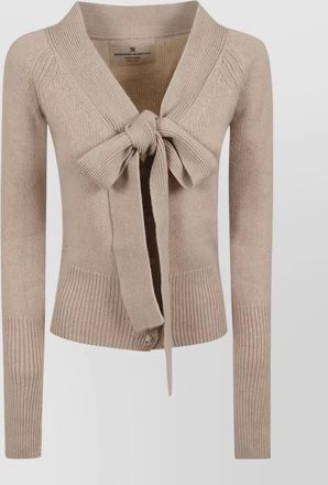Ermanno Scervino cashmere ribbed draped bow v-neck cardigan