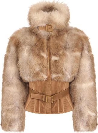Elisabetta Franchi Bustier Jas met Faux Bont Effect - Dames - Jassen - Bruin - L - Polyester - Jassen
