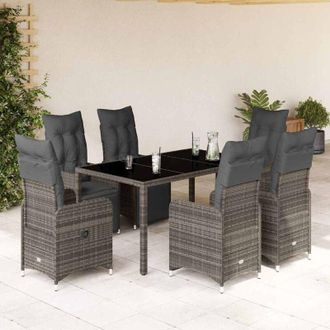 vidaXL Mesita Y Sillas Jard&iacute;n 7 Piezas Y Cojines Rat&aacute;n Sint&eacute;tico Gris Vidaxl