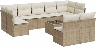 vidaXL Juego De Sof&aacute;s Jard&iacute;n Con Cojines Beige 10 Pzas Rat&aacute;n Sint&eacute;tico Vidaxl