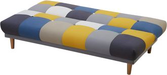 Vente-Unique Sof&aacute; cama de 3 plazas de tela MARDAG - Patchwork gris, azul, amarillo
