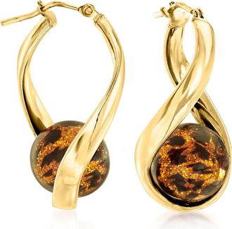 Ross-Simons Italian Leopard-Print Murano Glass Bead Twisted Hoop Earrings in 18kt Gold Over Sterling