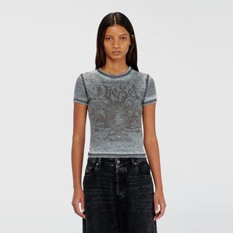 Diesel Slim jersey T-shirt with print and studs - T-Shirts - Woman - Multicolor