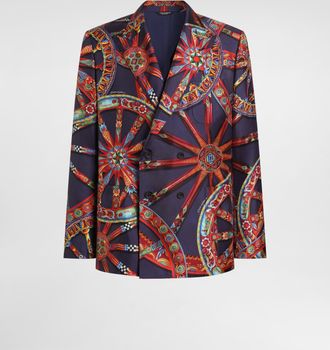 Dolce & Gabbana Carretto-print Silk Twill Double-breasted Portofino Jacket - Man Suits And Blazers Multicolor 48