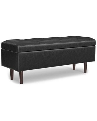 Simpli Home Shay 48In Mid Century Modern Rectangular Storage Ottoman