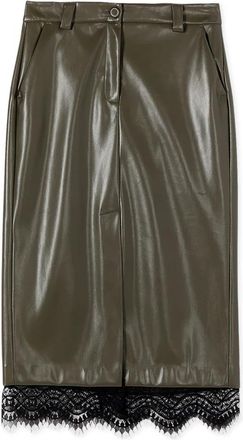 Oltre Midi Pencilrok met Kant - Dames - Kokerrokken - Groen - 3XL - Leer - Rokken