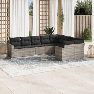 vidaXL Set Muebles Jard&iacute;n 9 Pzas Y Cojines Rat&aacute;n Sint&eacute;tico Gris Claro Vidaxl