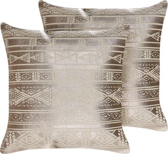 Beliani Beliani - Conjunto De 2 Cojines De Algod&oacute;n Rosa Dorado 50 X 50 Cm Geom&eacute;trico Oujda