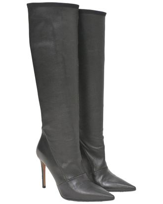 Balmain Womens Leather Pointed-Toe Knee-High Heeled Boot (Authentic Pre- Loved)