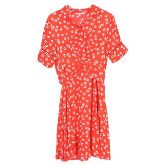 Ganni Ganni Silvery Twist-Front Floral-Print Crepe Dress In Red Viscose