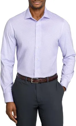 W.R.K Slim Fit Cross Geo Reworked Button-Up Shirt in White/purple at Nordstrom, Size 15.5