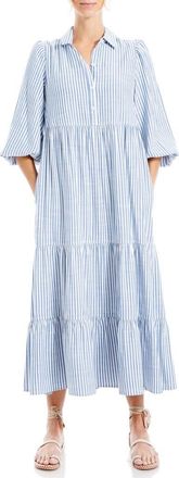 Max Studio Stripe Tiered Maxi Shirtdress in Denim/Stripe at Nordstrom Rack, Size X-Small