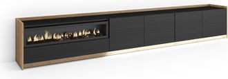 Skraut Home Skraut Home - Mueble Tv, Televisi&oacute;n, Muebles De Sal&oacute;n, Almacenaje, 310x37x50cm, Para Tv Hasta 80, Chimenea El&eacute;ctrica, Led, Estilo Moderno, Negro Y Rob
