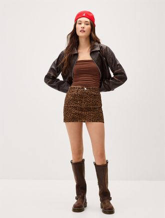 Twik Womens Leopard denim miniskirt