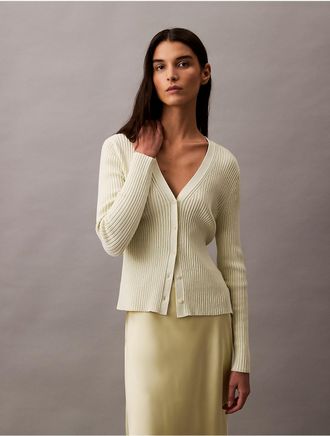Calvin Klein Jeans Calvin Klein Womens Smooth Cotton Rib Sweater Cardigan - Neutral - XS