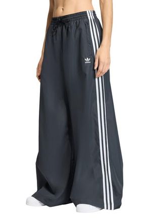 adidas Originals Firebird Recycled Polyester Wide Leg Track Pants in Black/White at Nordstrom, Size Medium