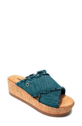 Minnetonka Posey Wedge Sandal in Blue Denim at Nordstrom, Size 11